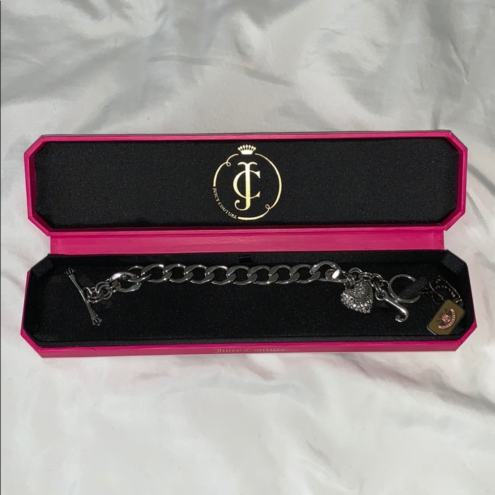 Juicy Couture Silver Pave Banner Heart Bracelet